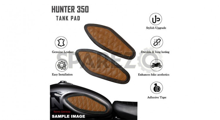 Royal Enfield Hunter 350 Genuine Leather Diamond Design Tank Pad Brown D3 - SPAREZO